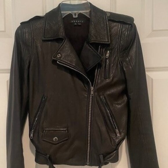 Theory Buttery Soft Leather Moto Jacket - Sz Small - Picture 1 of 15